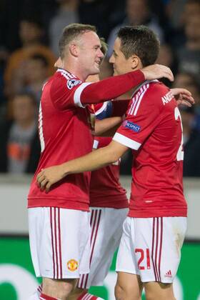- BRUGGE, BELGIUM: Manchester s Ander Herrera (R) celebrates with his teammate Wayne Rooney after scoring during a soccer game between Belgian first league team Club Brugge KV and British club Manchester United ManU FC in Brugge, Wednesday 26 August 2015, the return game of the play-offs of the UEFA Champions League competition. Manchester United won the first leg 3-1. KURTxDESPLENTER  x84639083x