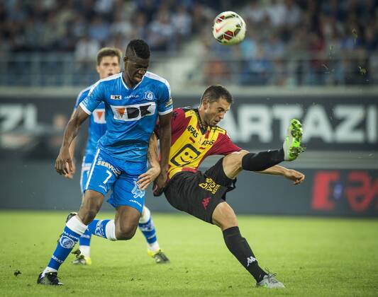 - GENT, BELGIUM: Gent s Kalifa Coulibaly and Mechelen s Milos Kosanovic fight for the ball during the Jupiler Pro League match between KAA Gent and KV Mechelen, in Gent, Saturday 29 August 2015, on day 06 of the Belgian soccer championship. JASPERxJACOBS  x84727196x