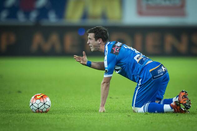 - GENT, BELGIUM: Gent s Brecht Dejaegere reacts during the Jupiler Pro League match between KAA Gent and Sporting Charleroi, in Gent, Sunday 08 November 2015, on the 15th day of the Belgian soccer championship. JASPERxJACOBS x87166893x