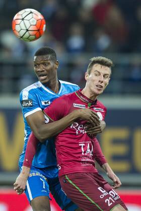 - GENT, BELGIUM: Gent s Kalifa Coulibaly and Essevee s Bruno Godeau fight for the ball during the Jupiler Pro League match between KAA Gent and SV Zulte Waregem, in Gent, Friday 04 December 2015, on the 18th day of the Belgian soccer championship. JASPERxJACOBS  x87928860x