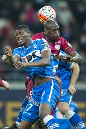 - GENT, BELGIUM: Gent s Kalifa Coulibaly and Essevee s Joel Sami fight for the ball during the Jupiler Pro League match between KAA Gent and SV Zulte Waregem, in Gent, Friday 04 December 2015, on the 18th day of the Belgian soccer championship. JASPERxJACOBS  x87928878x