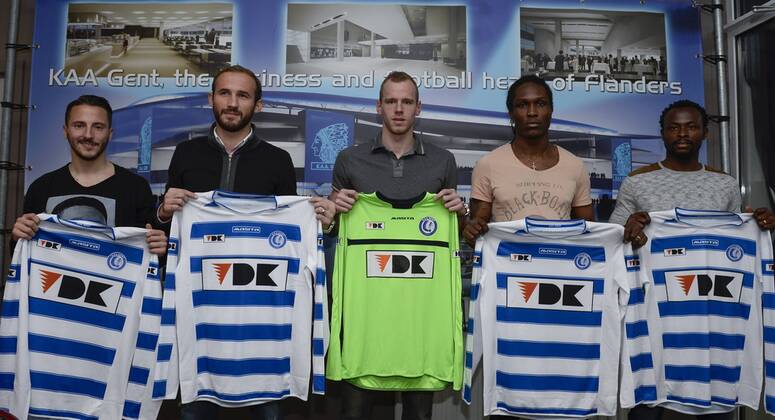 - GENT, BELGIUM: Gent s Danijel Milicevic, Gent s Ante Puljic, Gent s Matz Sels, Gent s Habib Habibou and Gent s Zie Diabate pictured during a press conference PK Pressekonferenz of Belgian first league soccer team KAA Gent to present five new players, Friday 17 January 2014, in Gent. DIRKxWAEM  x51784338x