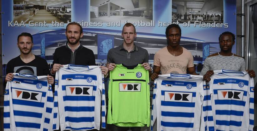 - GENT, BELGIUM: Gent s Danijel Milicevic, Gent s Ante Puljic, Gent s Matz Sels, Gent s Habib Habibou and Gent s Zie Diabate pictured during a press conference PK Pressekonferenz of Belgian first league soccer team KAA Gent to present five new players, Friday 17 January 2014, in Gent. DIRKxWAEM  x51784619x