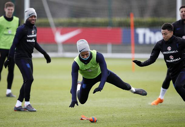 England s Marcus Rashford during training at the Tottenham Hotspur Training Centre, London. Picture date: March 26th 2018. Picture credit should read: David Klein Sportimage EDITORIAL USE ONLY. No use with unauthorised audio, video, data, fixture lists, club league logos or live services. Online in-match use limited to 120 images, no video emulation. No use in betting, games or single club league player publications.