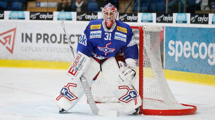 24 03 2018 Swiss Arena Kloten SWITZERLAND Season 2017 2018 Mens Hockey NLA Placement Round Game 6 EHC Kloten HC Ambri Piotta Goalkeeper Kevin Poulin EHC Kloten