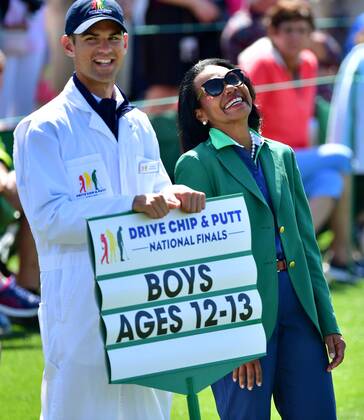 Former Secretary of State Condoleezza Rice laughs as she watches the Drive Chip & Putt National Finals at Augusta National Golf Club during Masters week on April 1, 2018 in Augusta, Georgia.  AUG20180401314 KEVINxDIETSCH
