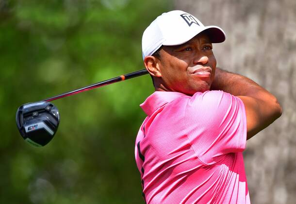 Tiger Woods watches his drive off of the 2nd tee during a practice round before the start of the Masters at Augusta National Golf Club, on April 2, 2018 in Augusta, Georgia.  AUG20180402316 KEVINxDIETSCH
