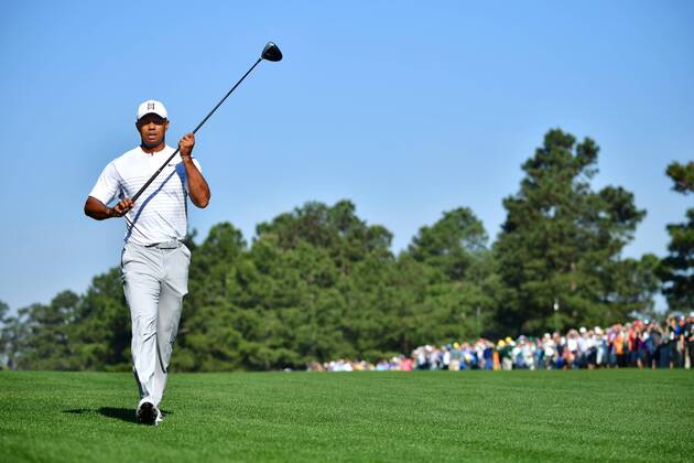 Tiger Woods walks on the 15th fairway during a practice round prior to the Masters golf tournament at the Augusta National Golf Club, on April 3, 2018 in Augusta, Georgia.  AUG20180403302 KEVINxDIETSCH