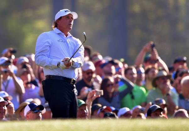 Phil Mickelson hits off the 12th tee during a practice round prior to the Masters golf tournament at the Augusta National Golf Club, on April 3, 2018 in Augusta, Georgia.  AUG20180403314 KEVINxDIETSCH