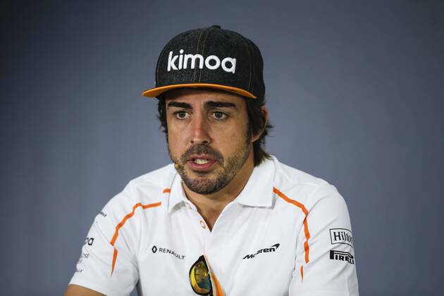 April 5, 2018 - Sakhir, Kingdom of Bahrain - FERNANDO ALONSO of McLaren F1 Team during the press conference PK Pressekonferenz of the 2018 FIA Formula 1 Bahrain Grand Prix at Bahrain International Circuit in Sakhir, Kingdom of Bahrain. Bahrain Grand Prix 2018 - Preparations - ZUMAg147 20180405_zap_g147_014 Copyright: xJamesxGasperottix