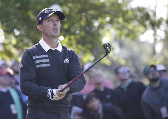 Mike Weir of Canada hits his tee shot on the 4th hole in the 1st round of the 2018 Masters Tournament at the Augusta National Golf Club in Augusta, Georgia, on April 5, 2018.  AUG20180405116 JOHNxANGELILLO