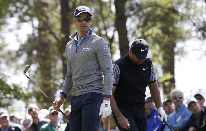 Henrik Stenson of Sweeden walks off of the tee box after his tee shot on the 4th hole in the 1st round of the 2018 Masters Tournament at the Augusta National Golf Club in Augusta, Georgia, on April 5, 2018.  AUG20180405132 JOHNxANGELILLO