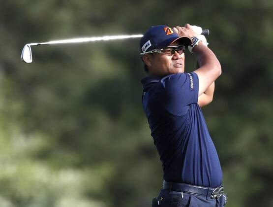 Golf: Miyazato at Masters Yusaku Miyazato of Japan hits his second shot on the 15th hole during the first round of the Masters in Augusta, Georgia, on April 5, 2018. 