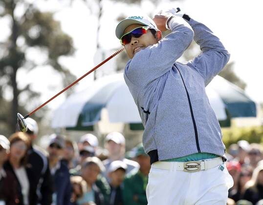 Golf: Masters Tournament 1st round Hideki Matsuyama of Japan tees off during the first round of the Masters Tournament at the Augusta National Golf Club in Georgia on April 5, 2018. 