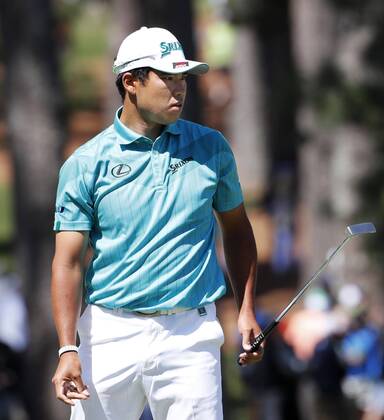 Golf: Masters Tournament 1st round Hideki Matsuyama of Japan is pictured on the seventh hole during the first round of the Masters Tournament at the Augusta National Golf Club in Georgia on April 5, 2018. 