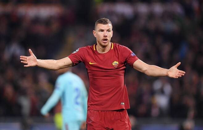 FUSSBALL CHAMPIONS LEAGUE SAISON 2017 2018 VIERTELFINALE RUECKSPIEL AS Rom - FC Barcelona Barca 10.04.2018 Edin Dzeko (AS Rom)
