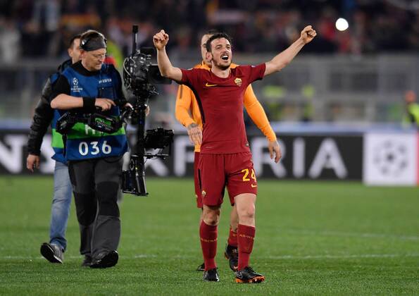 FUSSBALL CHAMPIONS LEAGUE SAISON 2017 2018 VIERTELFINALE RUECKSPIEL AS Rom - FC Barcelona Barca 10.04.2018 SCHLUSSJUBEL AS Rom; Alessandro Florenzi