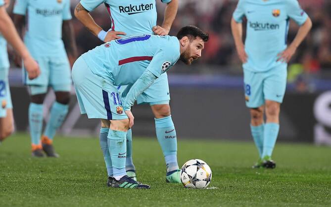 FUSSBALL CHAMPIONS LEAGUE SAISON 2017 2018 VIERTELFINALE RUECKSPIEL AS Rom - FC Barcelona Barca 10.04.2018 Enttaeuschnung Barca; Lionel Messi