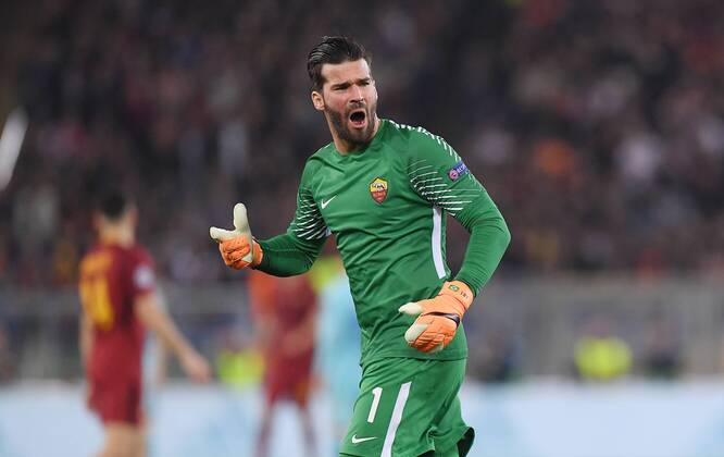 FUSSBALL CHAMPIONS LEAGUE SAISON 2017 2018 VIERTELFINALE RUECKSPIEL AS Rom - FC Barcelona Barca 10.04.2018 JUBEL Torwart Alisson Becker (AS Rom)
