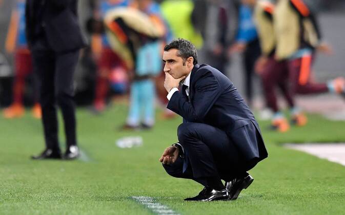 FUSSBALL CHAMPIONS LEAGUE SAISON 2017 2018 VIERTELFINALE RUECKSPIEL AS Rom - FC Barcelona Barca 10.04.2018 Trainer Ernesto Valverde (Barca) enttaeuscht
