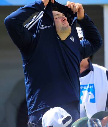 Jon Rahm of Spain reacts on the third day of Madrid Open golf tournament at the National Golf Course in Madrid, Spain, 14 April 2018. The Madrid Open runs from 12 to 15 April. Madrid Open !ACHTUNG: NUR REDAKTIONELLE NUTZUNG!  Copyright: xVICTORxLERENAx GRAF3608 20180414-636593128871277517