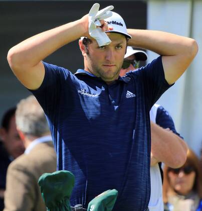 Jon Rahm of Spain reacts on the third day of Madrid Open golf tournament at the National Golf Course in Madrid, Spain, 14 April 2018. The Madrid Open runs from 12 to 15 April. Madrid Golf Open 2018 !ACHTUNG: NUR REDAKTIONELLE NUTZUNG! Copyright: xVICTORxLERENAx GRAF3705 20180414-636593205377077382