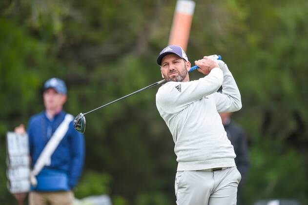 SAN ANTONIO, TX - APRIL 20: Sergio Garcia tees off on the ninth hole during the second round of the Valero Texas Open at the TPC San Antonio Oaks Course in San Antonio, TX on April 20, 2018. (Photo by Daniel Dunn Icon Sportswire) GOLF: APR 20 PGA Golf Herren - Valero Texas Open Icon18042004 EDITORIAL USE ONLY