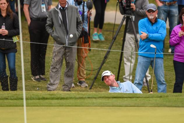 SAN ANTONIO, TX - APRIL 20: Vaughn Taylor hits out the bunker during the second round of the Valero Texas Open at the TPC San Antonio Oaks Course in San Antonio, TX on April 20, 2018. (Photo by Daniel Dunn Icon Sportswire) GOLF: APR 20 PGA Golf Herren - Valero Texas Open Icon18042026 EDITORIAL USE ONLY