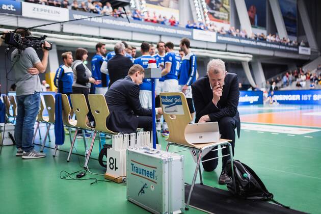 Friedrichshafen Germany 26 04 2018 Trainer Vital Heynen Friedrichshafen at Playoff Final Game 1 of the Volleyball Bundesliga between VfB Friedrichshafen and the Berlin Recycling Volleys