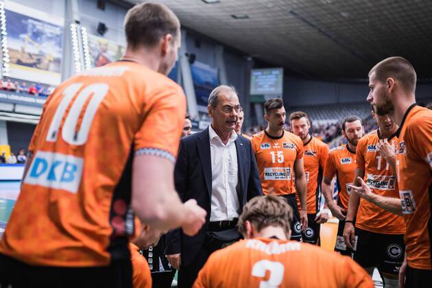 Friedrichshafen Germany 26 04 2018 Manager Stelian Moculescu BR Volleys at Playoff Final Game 1 of the Volleyball Bundesliga between VfB Friedrichshafen and the Berlin Recycling Volleys