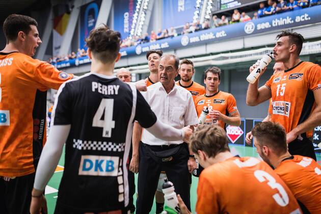 Friedrichshafen Germany 26 04 2018 Manager Stelian Moculescu BR Volleys at Playoff Final Game 1 of the Volleyball Bundesliga between VfB Friedrichshafen and the Berlin Recycling Volleys