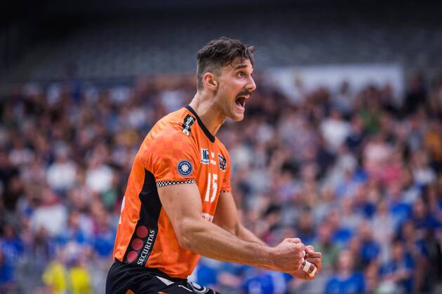 Friedrichshafen Germany 26 04 2018 Russell Kyle BR Volleys 15 at Playoff Final Game 1 of the Volleyball Bundesliga between VfB Friedrichshafen and the Berlin Recycling Volleys