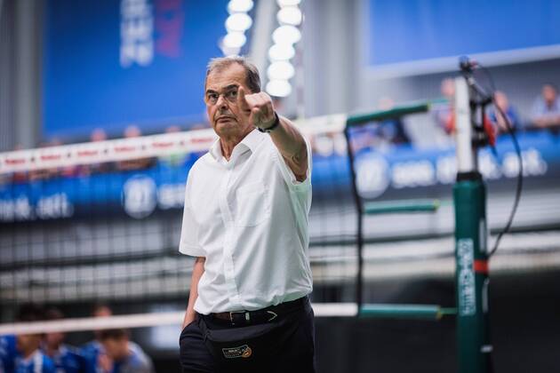Friedrichshafen Germany 26 04 2018 Manager Stelian Moculescu BR Volleys at Playoff Final Game 1 of the Volleyball Bundesliga between VfB Friedrichshafen and the Berlin Recycling Volleys