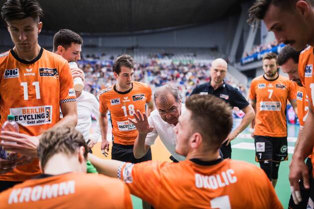 Friedrichshafen Germany 26 04 2018 Manager Stelian Moculescu BR Volleys at Playoff Final Game 1 of the Volleyball Bundesliga between VfB Friedrichshafen and the Berlin Recycling Volleys