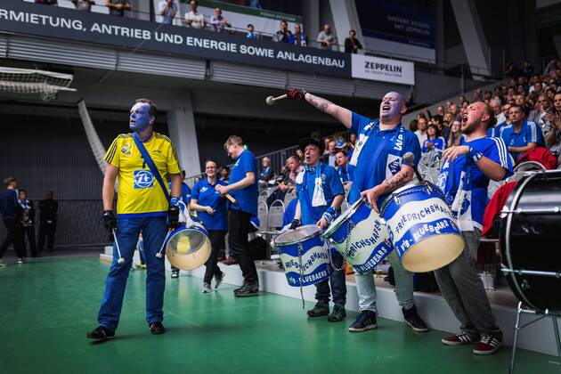 Friedrichshafen Germany 26 04 2018 Friedrichshafen fans at the Playoff Final Game 1 of the Volleyball Bundesliga between VfB Friedrichshafen and the Berlin Recycling Volleys