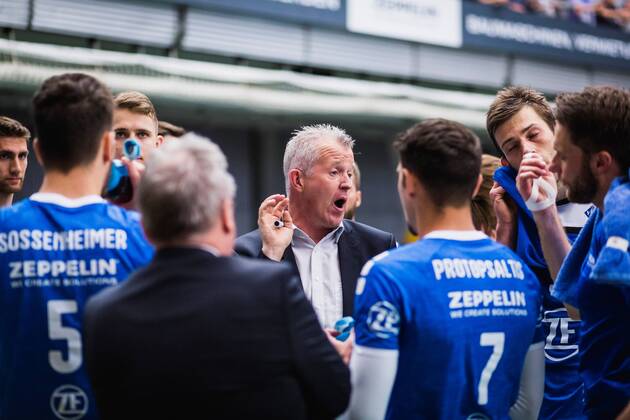 Friedrichshafen Germany 26 04 2018 Trainer Vital Heynen Friedrichshafen at Playoff Final Game 1 of the Volleyball Bundesliga between VfB Friedrichshafen and the Berlin Recycling Volleys