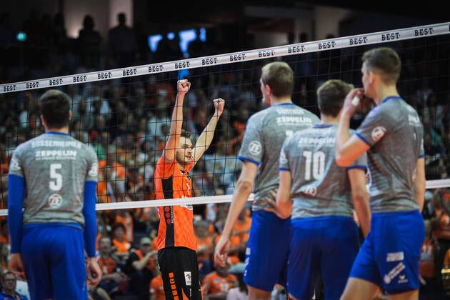 Berlin Germany 29 04 2018 Aleksandar Okolic BR Volleys 1 at Playoff Final Game 2 of the Volleyball Bundesliga between Berlin Recycling Volleys and VfB Friedrichshafen