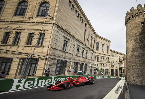 (180430) -- BAKU, April 30, 2018 -- Ferrari s German driver Sebastian Vettel competes during the race of Formula 1 2018 Azerbaijan Grand Prix at Baku City Circuit in Baku, Azerbaijan, on April 29, 2018. ) (SP)AZERBAIJAN-BAKU-F1-AZERBAIJAN GRAND PRIX WuxZhuang 