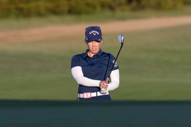 THE COLONY, TX - MAY 05: Morgan Pressel chips onto the 3 green during the LPGA Golf Damen Volunteers of America Texas Classic on May 5, 2018 at the Old American Golf Club in The Colony, TX. (Photo by Andrew Dieb Icon Sportswire) GOLF: MAY 05 LPGA - Volunteers of America Texas Classic Icon180505614 EDITORIAL USE ONLY