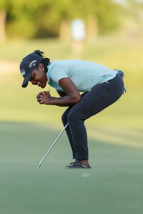 THE COLONY, TX - MAY 05: Mariah Stackhouse reacts after just missing her putt on 3 during the LPGA Golf Damen Volunteers of America Texas Classic on May 5, 2018 at the Old American Golf Club in The Colony, TX. (Photo by Andrew Dieb Icon Sportswire) GOLF: MAY 05 LPGA - Volunteers of America Texas Classic Icon180505658 EDITORIAL USE ONLY