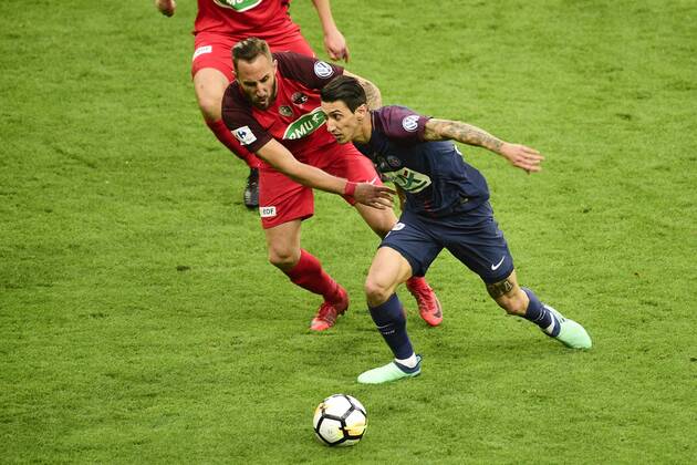 DI MARIA Angel (PSG) vs Romauld Marie (Les Herbiers) FOOTBALL : Les herbiers vs PSG - Finale de la Coupe de France - St Denis - 08 05 2018 JBAutissier Panoramic 