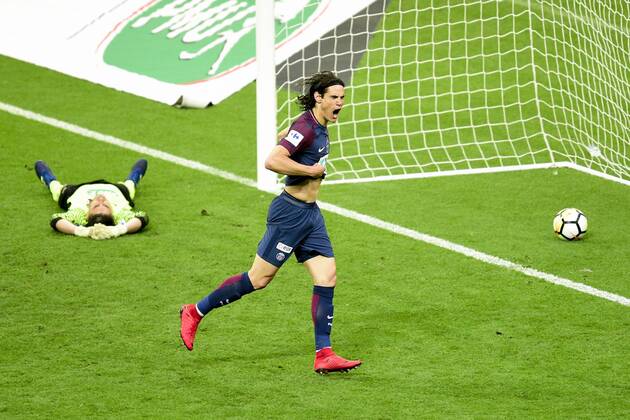 joie des joueurs du PSG apres le but sur penalty de CAVANI Edinson (PSG) FOOTBALL : Les herbiers vs PSG - Finale de la Coupe de France - St Denis - 08 05 2018 JBAutissier Panoramic 