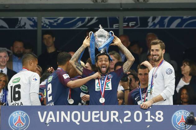 Joie Daniel Alves (PSG) FOOTBALL : Les Herbiers vs Paris Saint Germain - Finale Coupe de France - 08 05 2018 GwendolineLeGoff Panoramic 