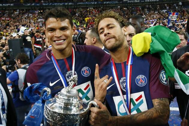 Thiago SILVA (PSG) et Neymar Jr (PSG) FOOTBALL : Les Herbiers vs Paris Saint Germain - Finale Coupe de France - 08 05 2018 GwendolineLeGoff Panoramic 
