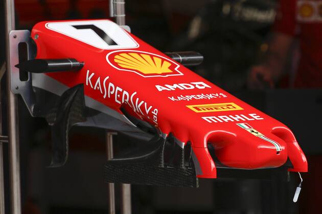 10th May, Circuit de Barcelona, Barcelona, Spain; Spanish Formula One Grand Prix, driver arrivals and press conference PK Pressekonferenz Front nose of Scuderia Ferrari on display  ActionPlus12022994