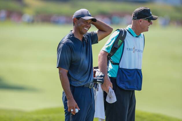 PONTE VEDRA BEACH, FL - MAY 11: Tiger Woods laughs during THE PLAYERS Championship on May 11, 2018 at TPC Sawgrass in Ponte Vedra Beach, Fl. (Photo by David Rosenblum Icon Sportswire) GOLF: MAY 11 PGA Golf Herren - THE PLAYERS Championship Icon1805118126 EDITORIAL USE ONLY