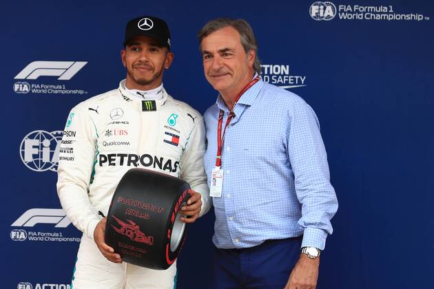 12th May, Circuit de Barcelona, Barcelona, Spain; Spanish Formula One Grand Prix, Saturday qualifying; Mercedes AMG Petronas Motorsport, Lewis Hamilton and Carlos Sainz Snr  ActionPlus12023914