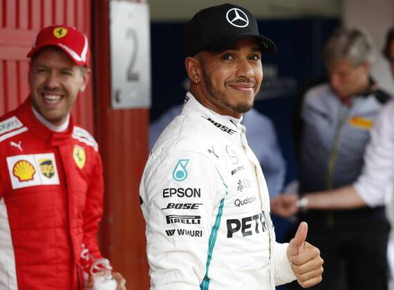 Motorsports: FIA Formula One World Championship WM Weltmeisterschaft 2018, Grand Prix of Spain, 44 Lewis Hamilton (GBR, Mercedes AMG Petronas Motorsport), 5 Sebastian Vettel (GER, Scuderia Ferrari), Barcelona Spain