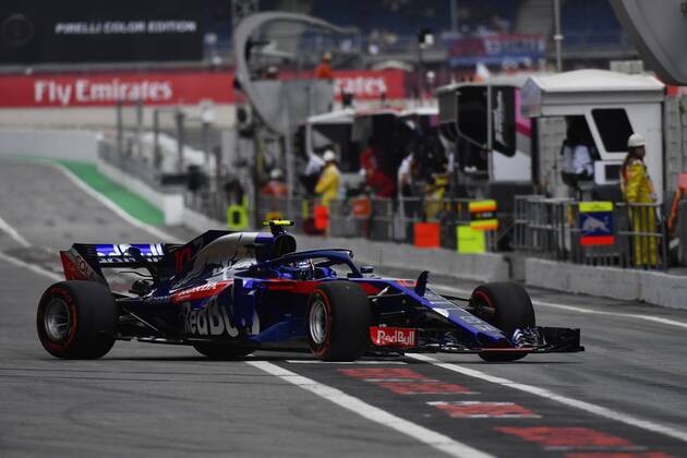 Pierre Gasly of France driving the (10) Scuderia Toro Rosso STR13 Honda coming out of pitlane during the qualifying for Spanish Formula One Grand Prix at Circuit de Catalunya on May 12, 2018 in Montmelo, Spain.  xJosexBreton CordonxPressx xSpanishxF1xGrandxPrixx-xQualifyingx