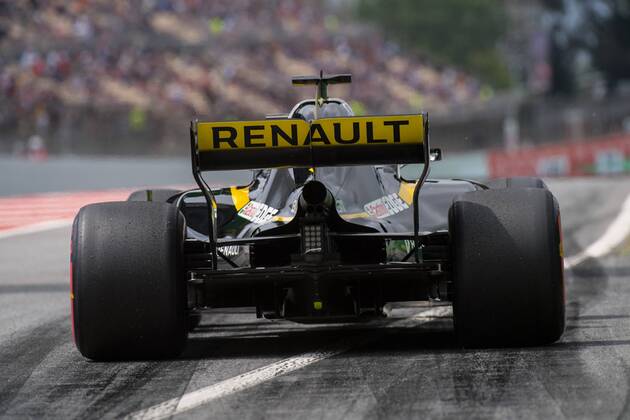 Carlos Sainz of Spain driving the (55) Renault Formula One Team RS18 coming out of pitlane during the qualifying for Spanish Formula One Grand Prix at Circuit de Catalunya on May 12, 2018 in Montmelo, Spain.  xJosexBreton CordonxPressx xSpanishxF1xGrandxPrixx-xQualifyingx